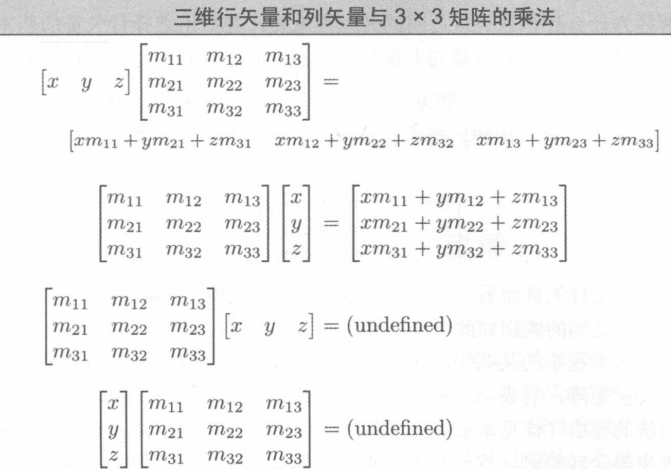 三维行矢量和列矢量与3x3矩阵的乘法